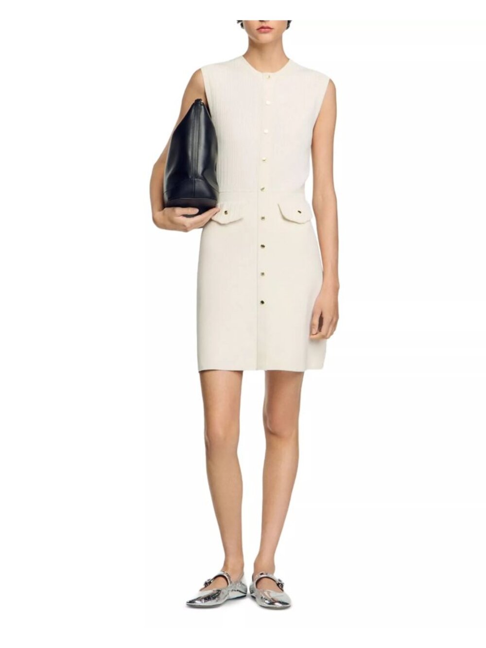 Sandro Rib Knit Mini Dress in White 42 Womens